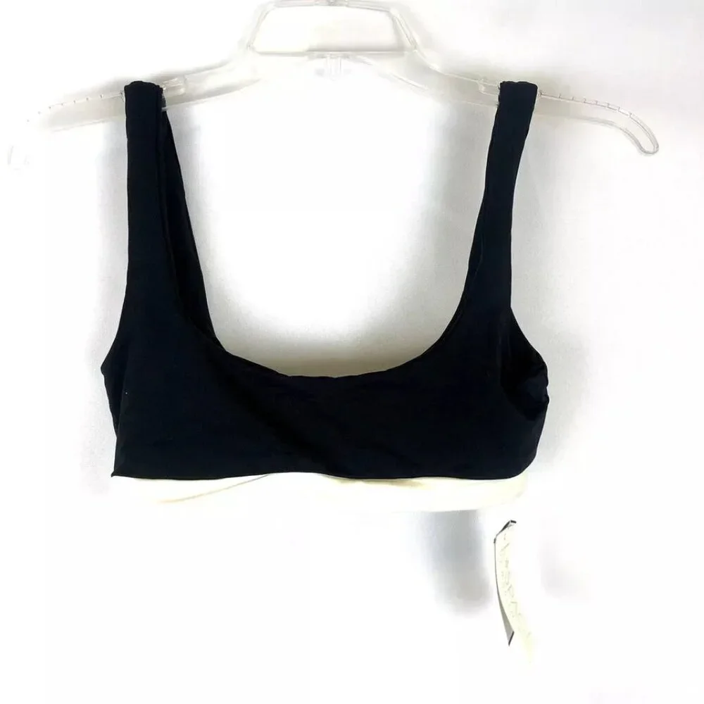 L Space Color Block Miller Bikini Top, Black, Size M, Swimwear